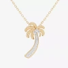 Fine Jewelry Palm Tree (g-h / Si1-si2) Womens 1/6 Ct. T.w. Lab Grown White Diamond 10k Gold 18 Inch Pendant Neckl In Transparent