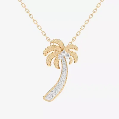 Fine Jewelry Palm Tree (g-h / Si1-si2) Womens 1/6 Ct. T.w. Lab Grown White Diamond 10k Gold 18 Inch Pendant Neckl In Transparent