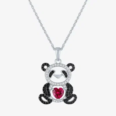Fine Jewelry Panda Womens Lab Created Red Ruby Sterling Silver Heart 16 Inch Pendant Necklace In Transparent