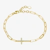 Fine Jewelry Paris 1901 By Charles Garnier Womens 18k Gold Over Silver Solid Cross 7 Inch Link Bracelet In Gold