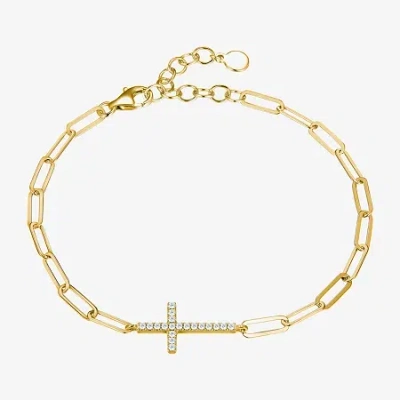 Fine Jewelry Paris 1901 By Charles Garnier Womens 18k Gold Over Silver Solid Cross 7 Inch Link Bracelet