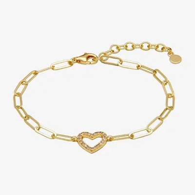 Fine Jewelry Paris 1901 By Charles Garnier Womens 18k Gold Over Silver Solid Heart 6 3/4 Inch Link Bracelet