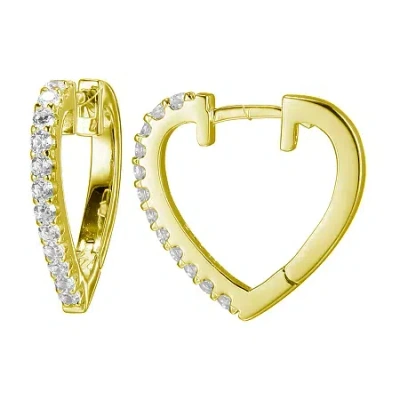 Fine Jewelry Paris 1901 By Charles Garnier Womens Cubic Zirconia 18k Gold Over Silver 16.6mm Heart Hoop Earrings In Transparent
