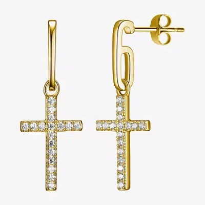 Fine Jewelry Paris 1901 By Charles Garnier Womens Cubic Zirconia 18k Gold Over Silver Cross Drop Earrings In Transparent
