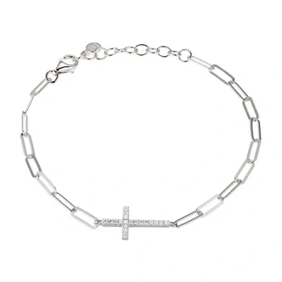 Fine Jewelry Paris 1901 By Charles Garnier Womens Sterling Silver Solid Cross 7 Inch Link Bracelet In Transparent