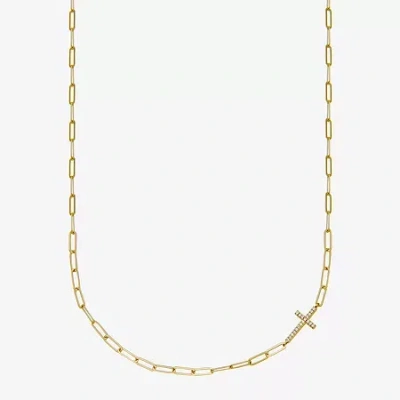 Fine Jewelry Paris 1901 By Charles Garnier Womens White Cubic Zirconia 18k Gold Over Silver Cross 17 Inch Pendant