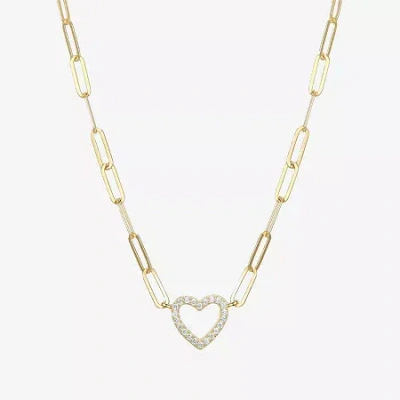 Fine Jewelry Paris 1901 By Charles Garnier Womens White Cubic Zirconia 18k Gold Over Silver Heart 18 Inch Pendant
