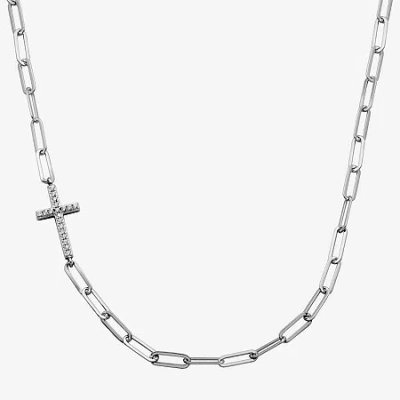 Fine Jewelry Paris 1901 By Charles Garnier Womens White Cubic Zirconia Sterling Silver Cross 18 Inch Pendant Neck In Neutral