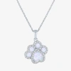 Fine Jewelry Paw Print Womens Lab Created White Opal Sterling Silver 18 Inch Pendant Necklace In Transparent