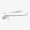 Fine Jewelry "paw Print" Womens Lab Created White Sapphire 10k Rose Gold Sterling Silver Heart Bolo Bracelet In Transparent