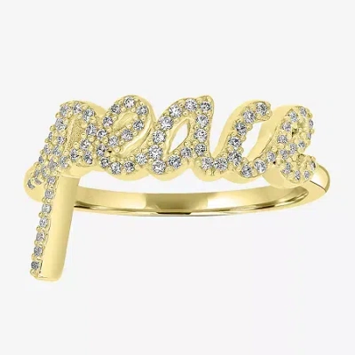 Fine Jewelry "peace" Womens 1/5 Ct. Natural White Diamond 14k Gold Delicate Stackable Ring In Transparent