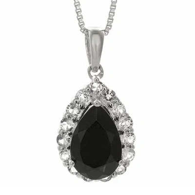 Fine Jewelry Pear-shaped Genuine Black Onyx And White Topaz Pendant Necklace