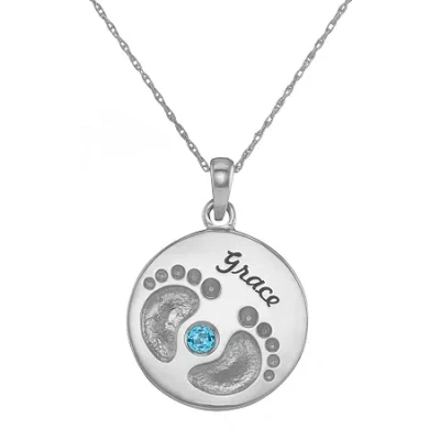 Fine Jewelry Personalized 10k White Gold Name And Birthstone Footprints Pendant Necklace