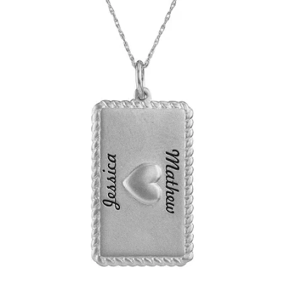 Fine Jewelry Personalized 10k White Gold Rectangular Puffed Heart With Names Pendant Necklace