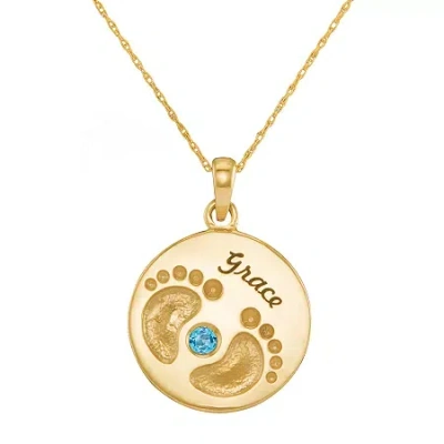 Fine Jewelry Personalized 10k Yellow Gold Name And Birthstone Footprints Pendant Necklace