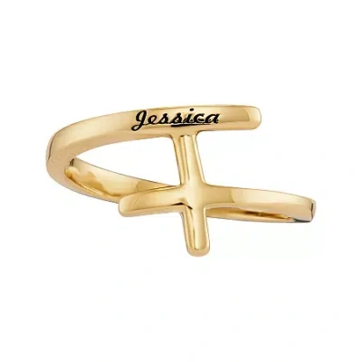 Fine Jewelry Personalized 10k Yellow Gold Sideways Cross Name Ring