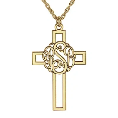 Fine Jewelry Personalized 14k Gold Over Silver 20mm Monogram Cross Pendant Necklace In Yellow