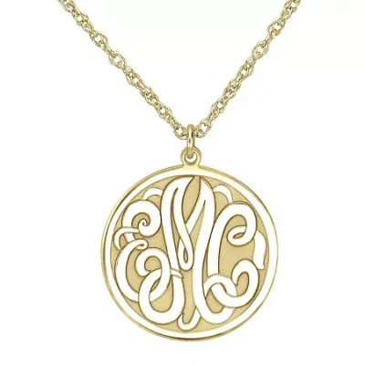 Fine Jewelry Personalized 14k Gold Over Silver 20mm Monogram Round Pendant Necklace In Yellow