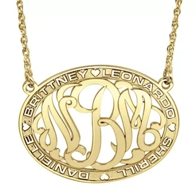 Fine Jewelry Personalized 14k Gold Over Sterling Silver Family Name And Monogram Necklace In Yellow