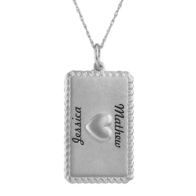 Fine Jewelry Personalized 14k White Gold Rectangular Puffed Heart With Names Pendant Necklace