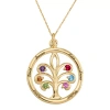Fine Jewelry Personalized 14k Yellow Gold Family Tree Birthstone Pendant Necklace In Yellow