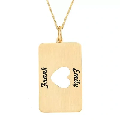 Fine Jewelry Personalized 14k Yellow Gold Rectangular Cut-out Heart With Names Pendant Necklace