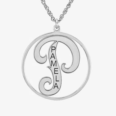 Fine Jewelry Personalized 25mm Initial And Name Circle Pendant Necklace In White