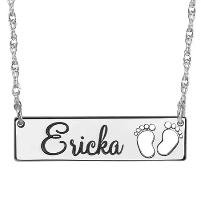 Fine Jewelry Personalized Baby Name And Footprint Bar Pendant Necklace In White