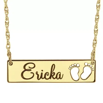 Fine Jewelry Personalized Baby Name And Footprint Bar Pendant Necklace In Yellow