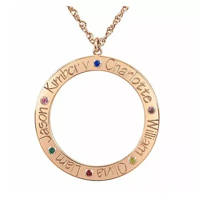 Fine Jewelry Personalized Birthstone Family Name Circle Pendant Necklace In Pink