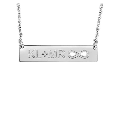 Fine Jewelry Personalized Couples Initials And Infinity Bar Pendant Necklace In White