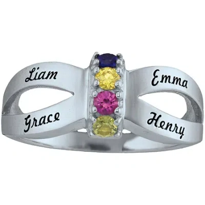 Fine Jewelry Personalized Engraved Simulated Birthstone Split Shank Ring In White
