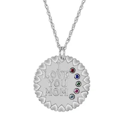 Fine Jewelry Personalized "i Love You Mom" Birthstone Cz Pendant Necklace In White