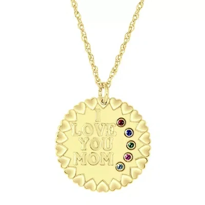 Fine Jewelry Personalized "i Love You Mom" Birthstone Cz Pendant Necklace In Yellow