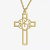 Fine Jewelry Personalized Initial Cutout Cross Pendant Necklace In Yellow