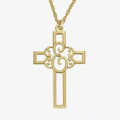 Fine Jewelry Personalized Initial Cutout Cross Pendant Necklace In Yellow