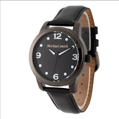Fine Jewelry Personalized Mens Black Alloy Leather Strap Watch