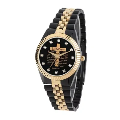 Fine Jewelry Personalized Mens Black And Gold Tone Cross Bracelet Watch