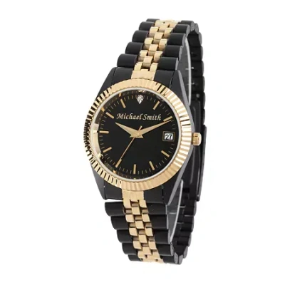 Fine Jewelry Personalized Mens Black And Gold Tone Diamond Accent Bracelet Watch