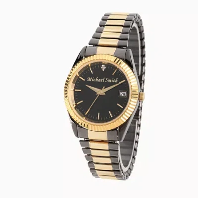 Fine Jewelry Personalized Mens Black And Gold Tone Diamond Accent Expansion Watch