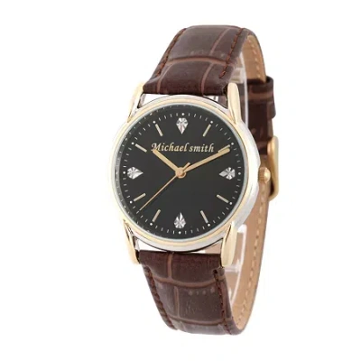 Fine Jewelry Personalized Mens Brown Leather 4 Diamond Strap Watch