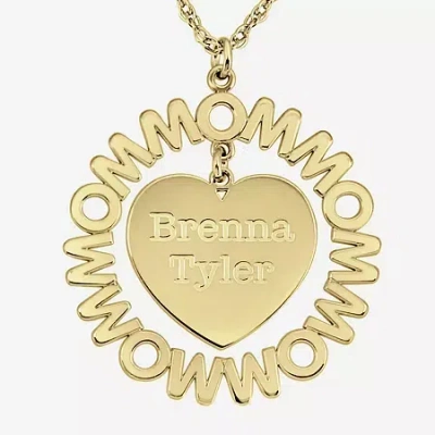 Fine Jewelry Personalized "mom" With Child Names Heart 27mm Pendant Necklace In Yellow
