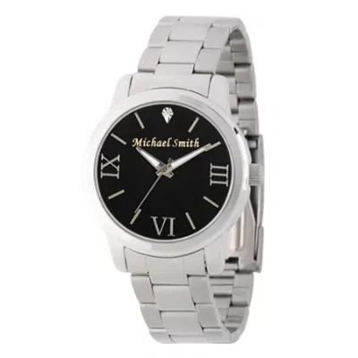 Fine Jewelry Personalized Silver Tone Black Dial Stainless Steel Bracelet Watch In Metallic