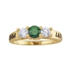 Fine Jewelry Personalized Simulated Birthstone And Cubic Zirconia 3-stone Engraved Ring In Yellow