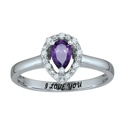 Fine Jewelry Personalized Simulated Birthstone & Cubic Zirconia Halo Ring In White