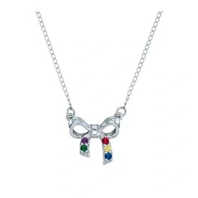 Fine Jewelry Personalized Simulated Birthstone Bow Pendant Necklace In White