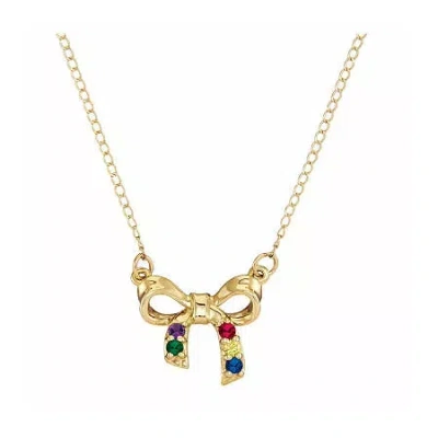 Fine Jewelry Personalized Simulated Birthstone Bow Pendant Necklace In Yellow