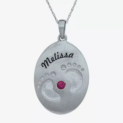 Fine Jewelry Personalized Simulated Birthstone Engraved Baby Feet Pendant Necklace In White