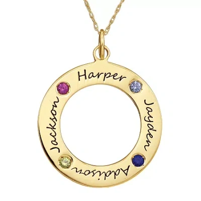 Fine Jewelry Personalized Simulated Birthstone Engraved Family Pendant Necklace In Yellow