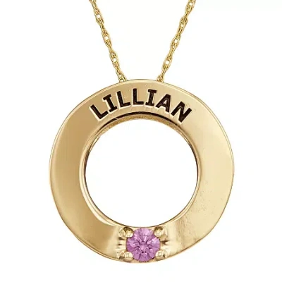 Fine Jewelry Personalized Simulated Birthstone Engraved Open Circle Pendant Necklace In Yellow